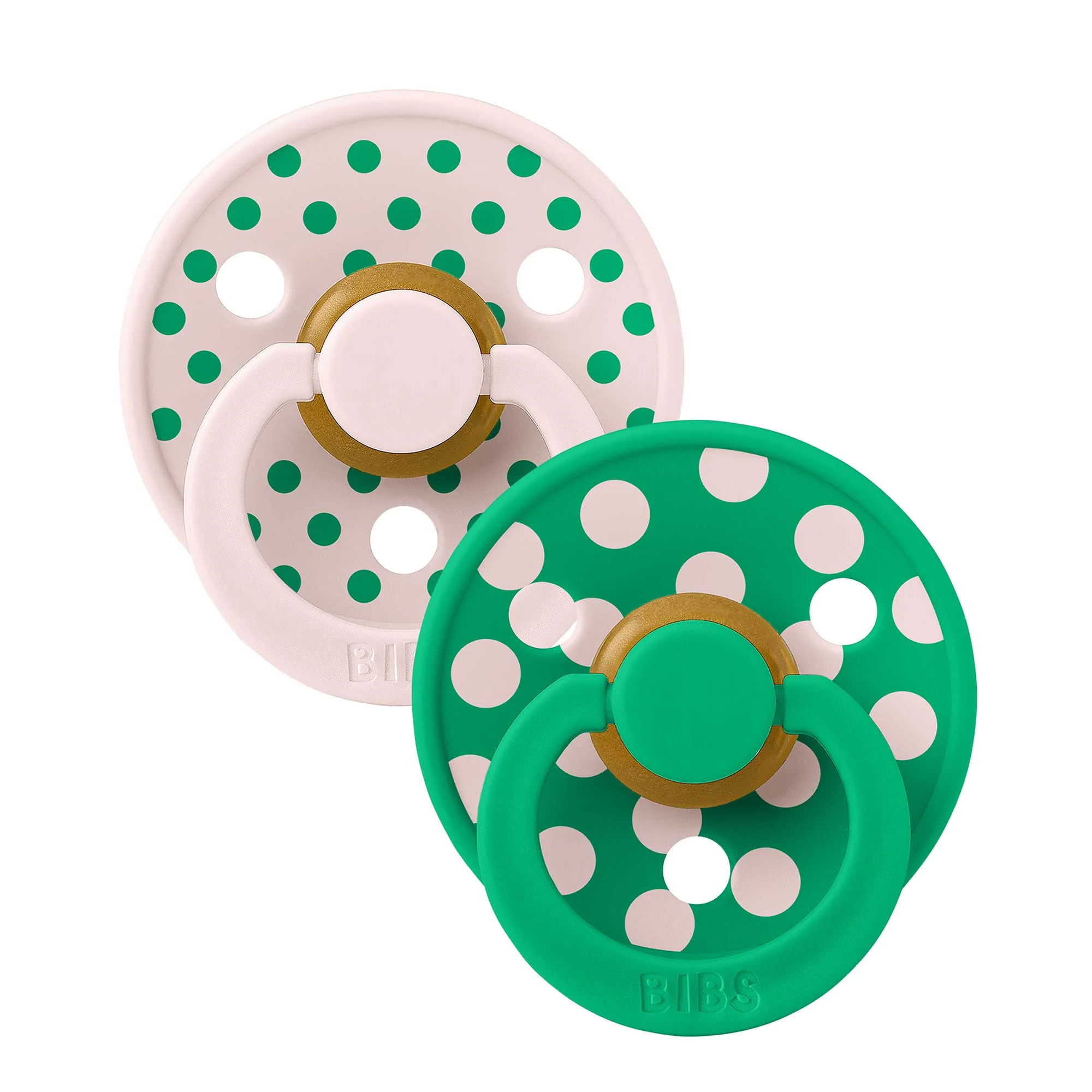 BIBS STUDIO Colour Polka cumlíky z prírodného kaučuku 2ks –  veľkosť 1 Petal / Cactus
