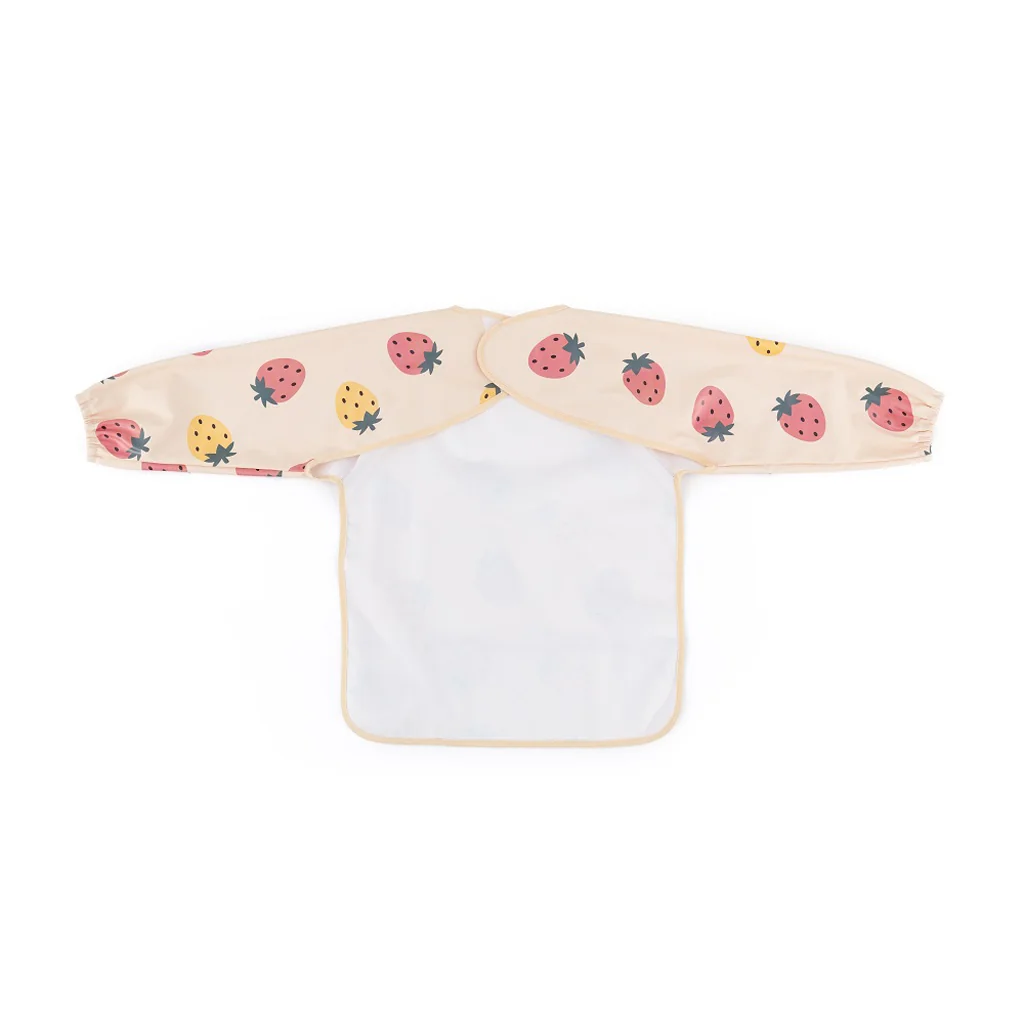 PETITE&MARS Podbradník s dlhým rukávom Ben Beige Strawberies 1×1 ks, podbradník s dlhým rukávom