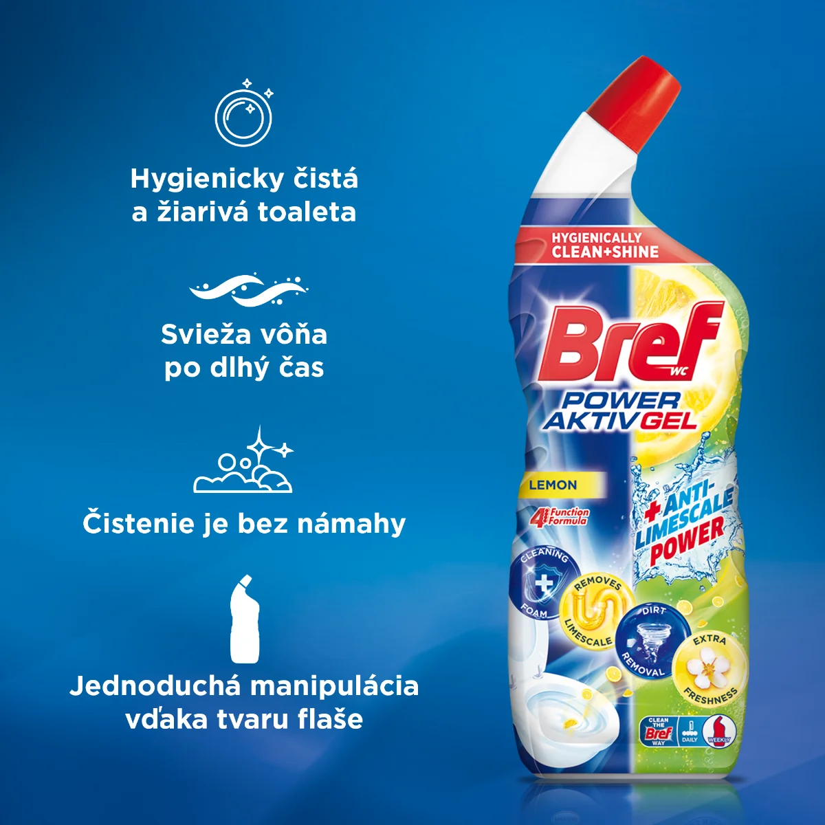 Bref Power Aktiv Gel WC čistič Lemon 1×700 ml, WC čistič