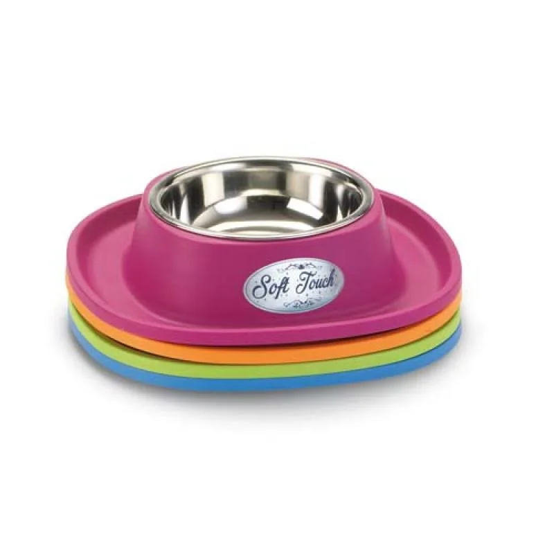 COBBYS PET Soft Touch INOX 20x20x3,5cm držiak z gumy s nerezovou miskou 0,23l