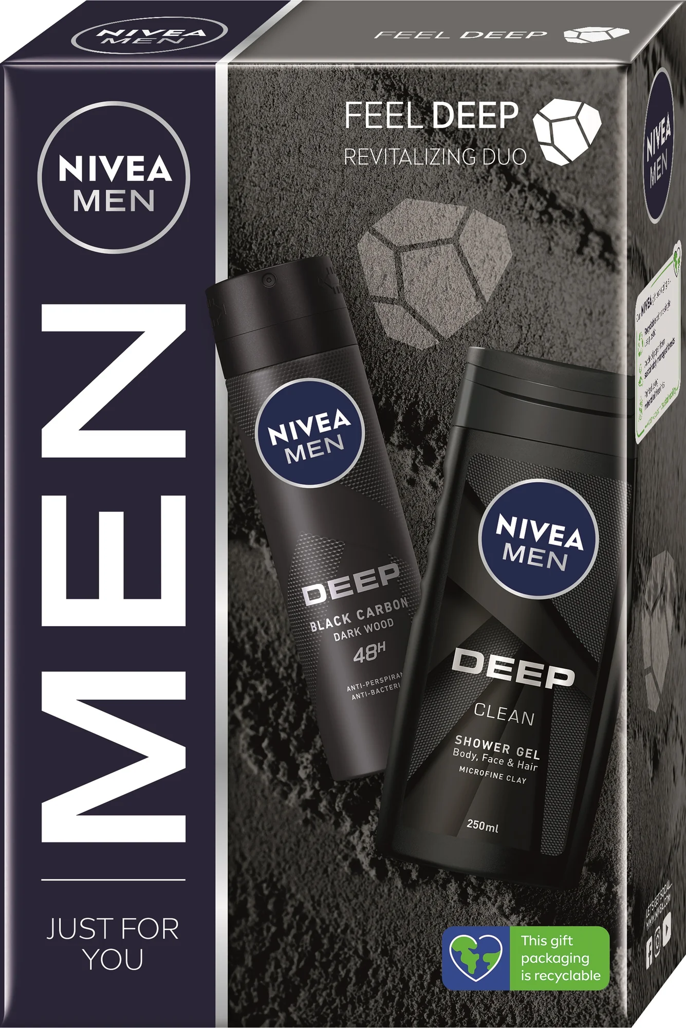 Nivea Men Feel Deep darčeková sada (antiperspirant + sprchový gél) 2023