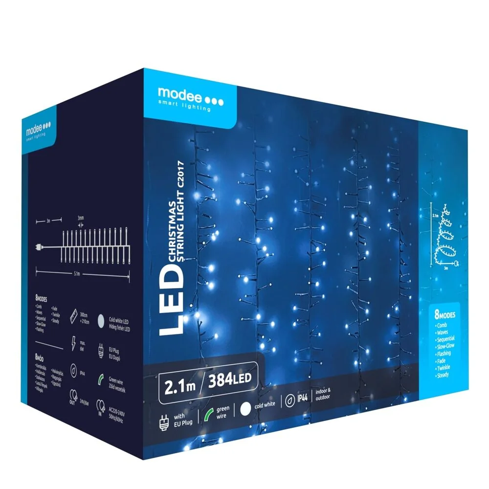 Modee Lighting LED vianočná reťaz 384 LED 2,1m studená biela