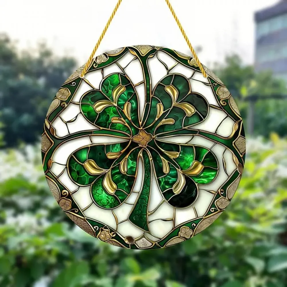 Lapač Slnka s motívom štvorlístka XL- 30cm x 30cm, zelená