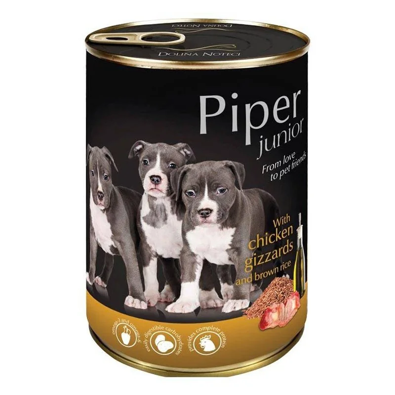 PIPER 11802405 JUNIOR konzerva pre šteniatka - kurací žalúdok/hnedá ryža, 400g