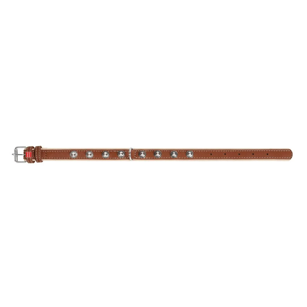 Plochý kožený obojok Soft s ostňami hnedo béžový, Obvod krku: dĺžka: 46 - 60 cm, širka: 35 mm