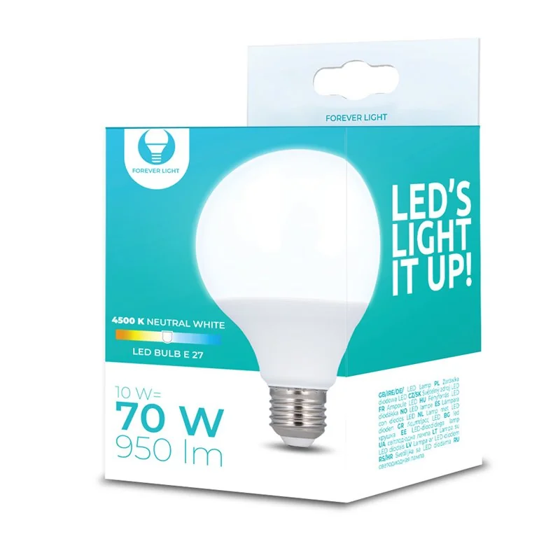 Žiarovka FOREVER LED E27 10W 4500K GLOBE G95