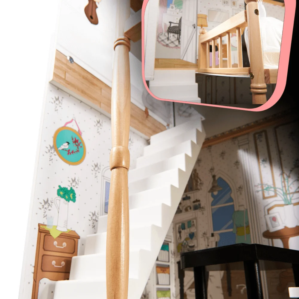 Realistický detský dom pre bábiky, drevený domček pre bábiky 122 cm s LED osvetlením
