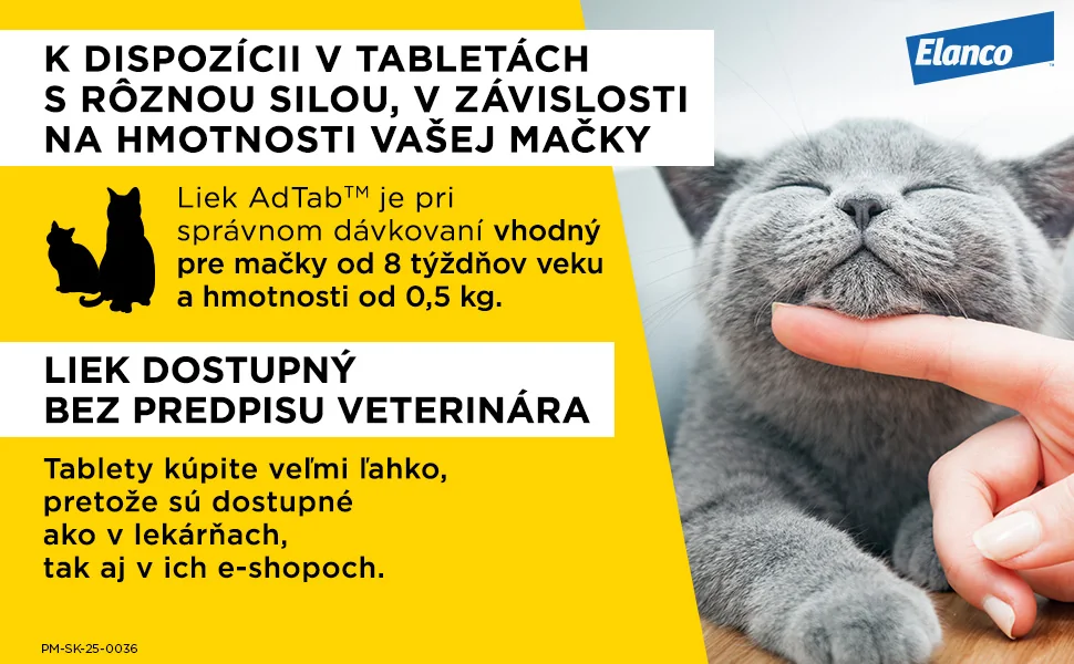AdTab žuvacie tablety pre mačky 12 mg, hmotnosť mačky 0,5–2,0 kg 1 tbl