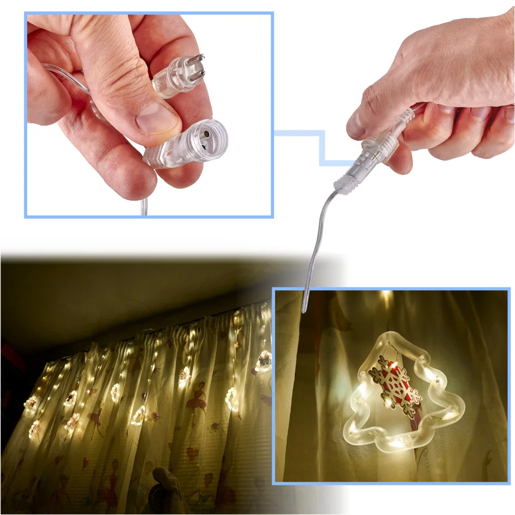 LED záclona s vianočnými obrázkami v stromčekoch – 3 m, USB, 8 režimov, časovač, IP44