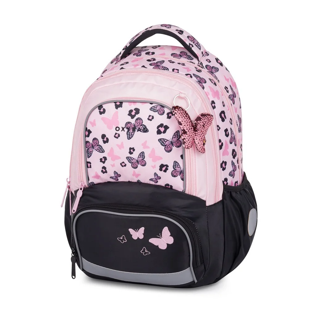 Školský batoh OXY NEXT Butterfly pink ružový, ergonomický