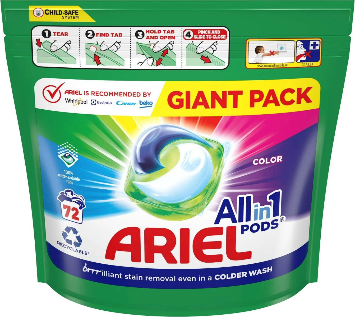 Ariel All-in-1 gélové kapsuly na pranie Color 1×72 ks, gélové tablety