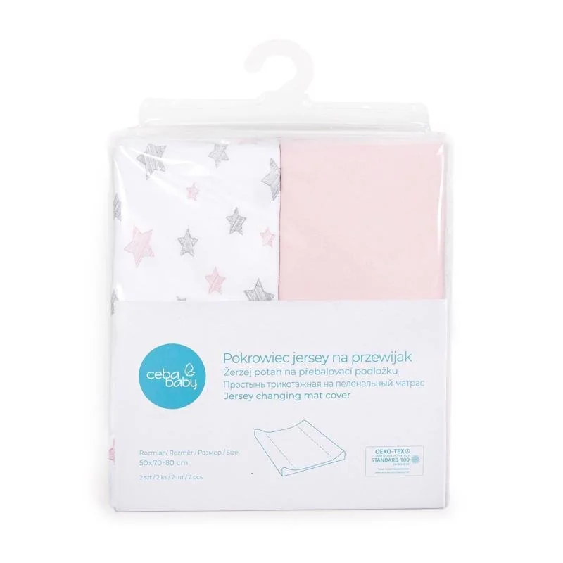 Poťah na prebaľovaciu podložku 50x70-80 cm 2 ks Candy Pink+Pink Stars