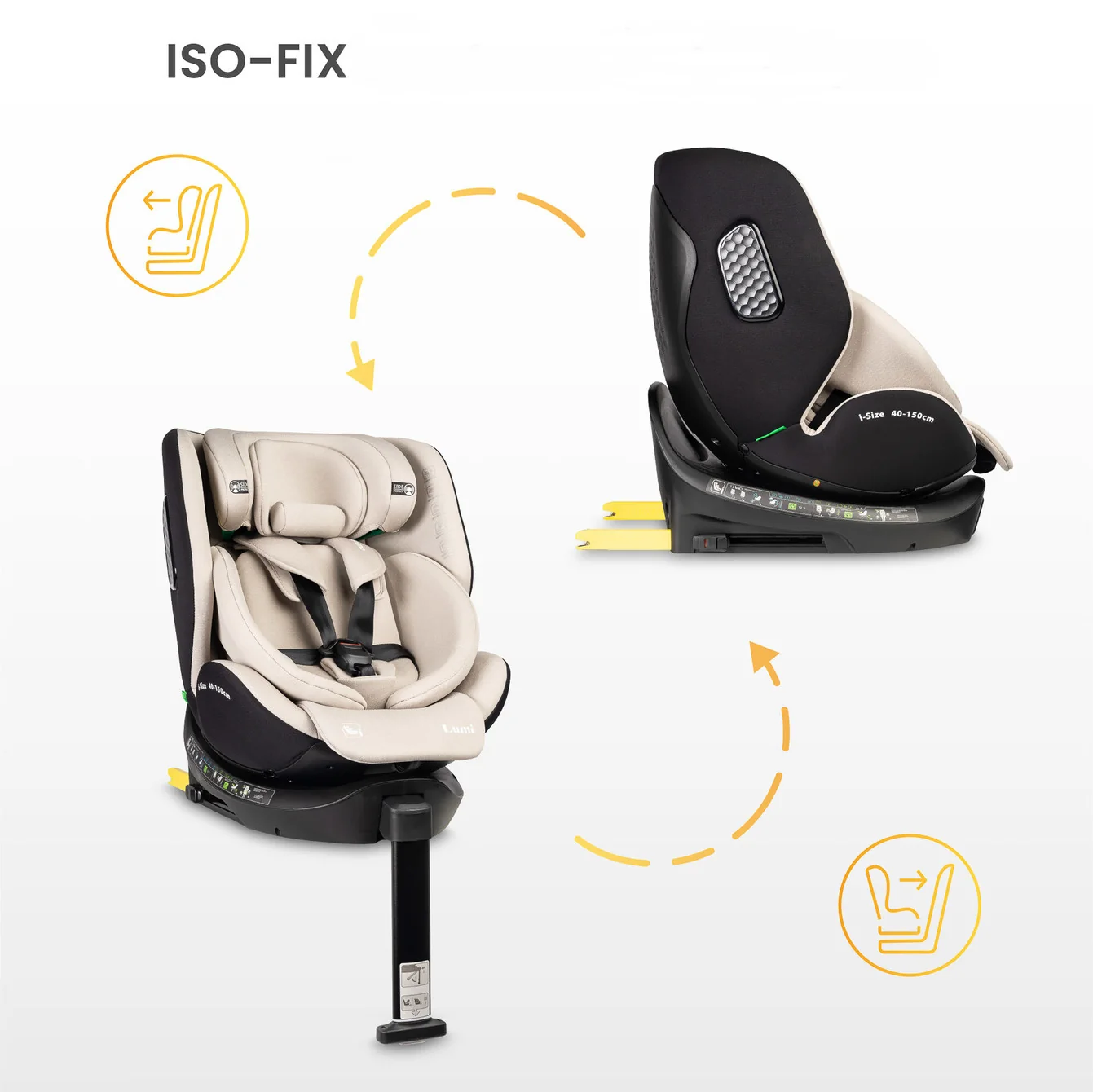 Autosedačka Lumi i-Size 40-150 cm, Isofix, 360 °, rastová, od 0m + do 12 rokov - béžová