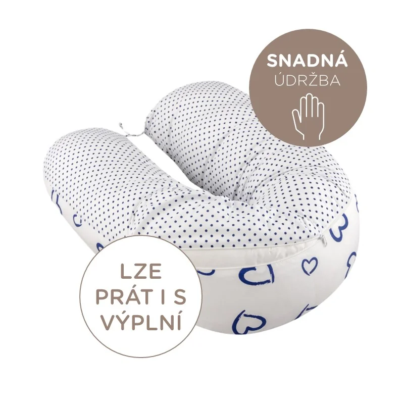 Bomimi ADOS univerzálny vankúš na dojčenie 150x30 SRDCIA-bodky modrá/biela
