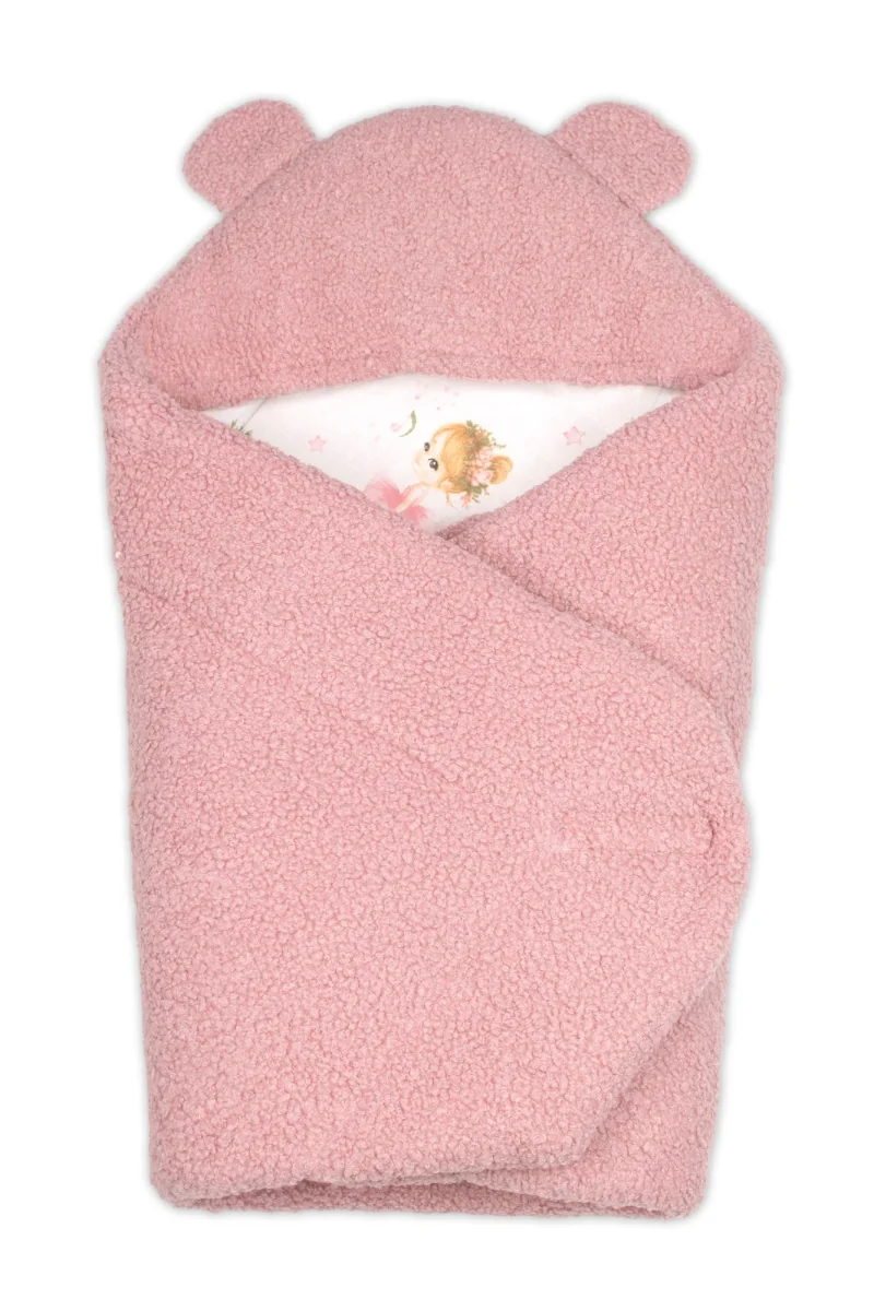 Baránková zavinovačka s kapucňou bavlna/baránok, Teddy - Balerína, pudrovo ružová