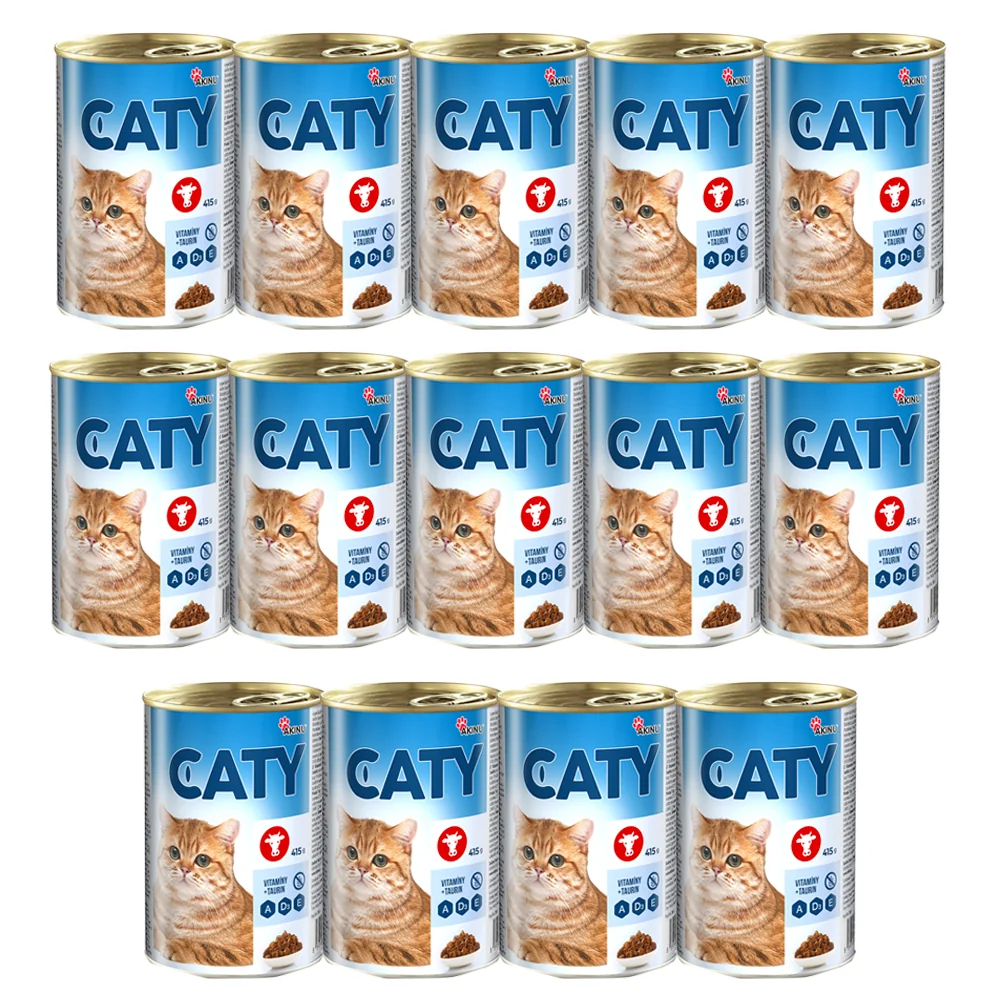 Akinu CATY Hovädzie kúsky v omáčke v konzerve pre mačky 14 x 415 g