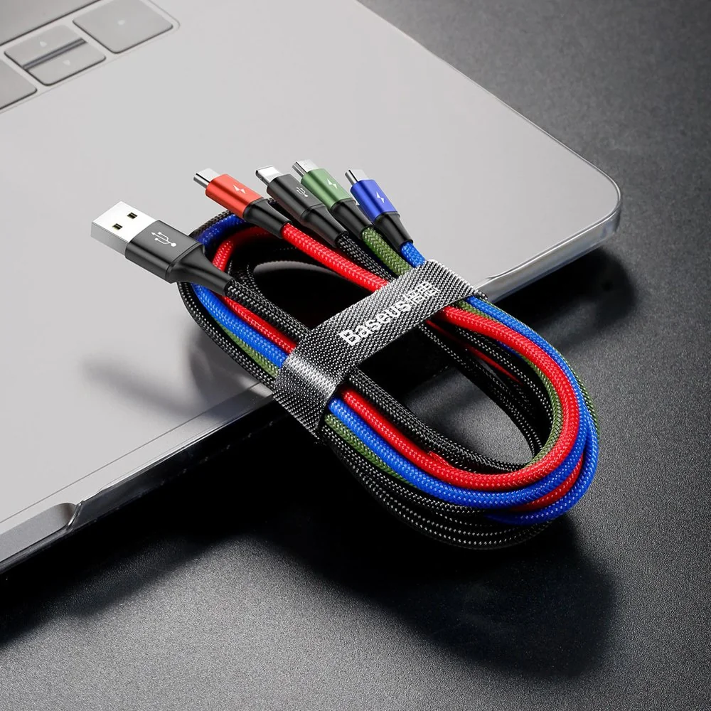Baseus 4in1 kábel USB - 2x USB-C / Lightning / micro USB 3.5A 1.2m, čierny erny