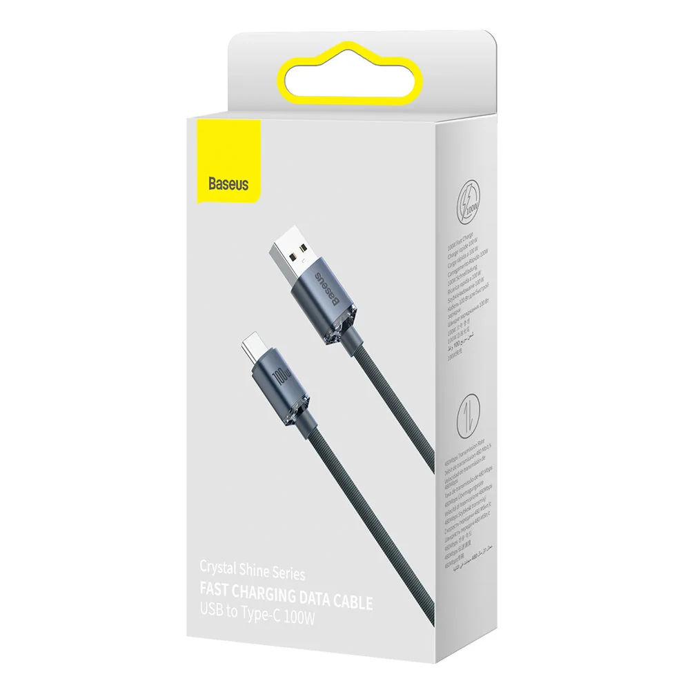 Baseus Crystal Shine kábel USB / USB-C 5A 100W 1.2m, čierny