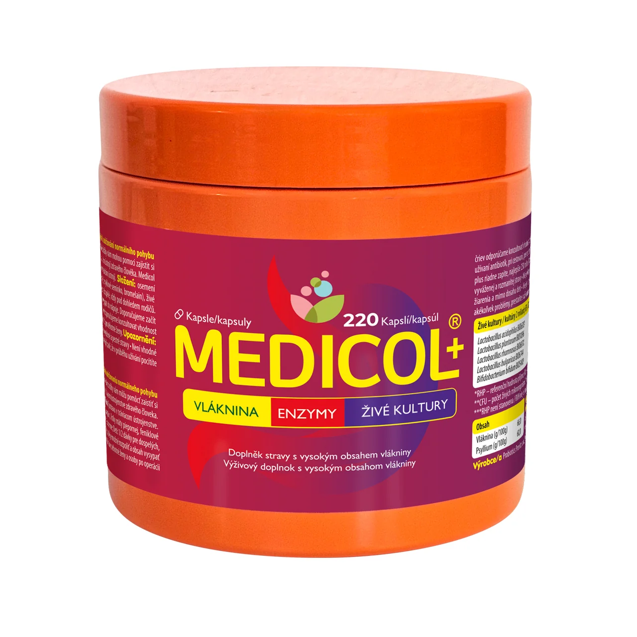 MEDICOL PLUS vláknina + enzýmy + živé kultúry 1×220 cps, výživový doplnok