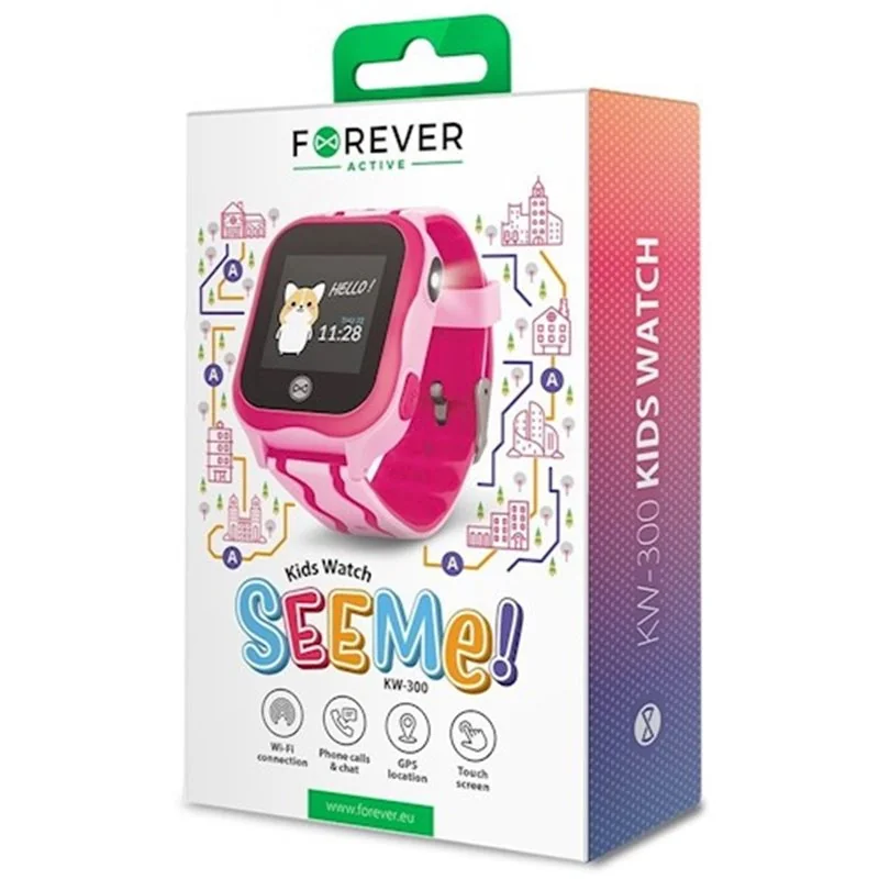 FOREVER detské smart hodinky kw-300 ružové s gps a wifi 
