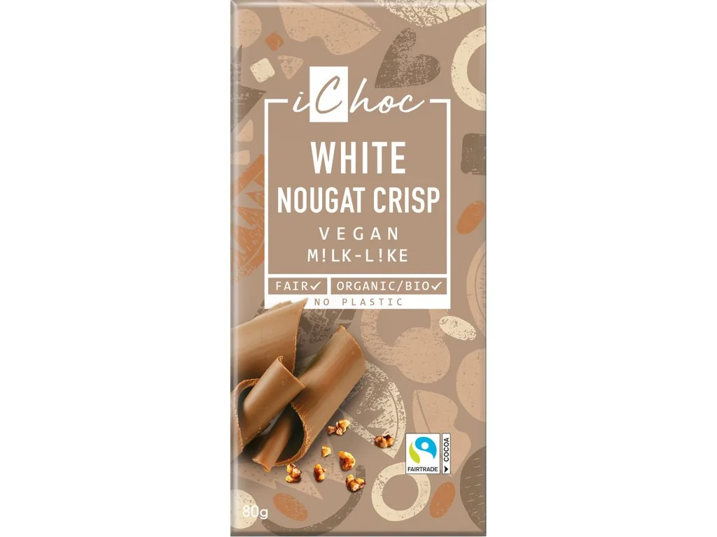 Vivani Ryžový Biely Nugát S Orieškami Ichoc 80g 1×40 g, čokoládová tyčinka