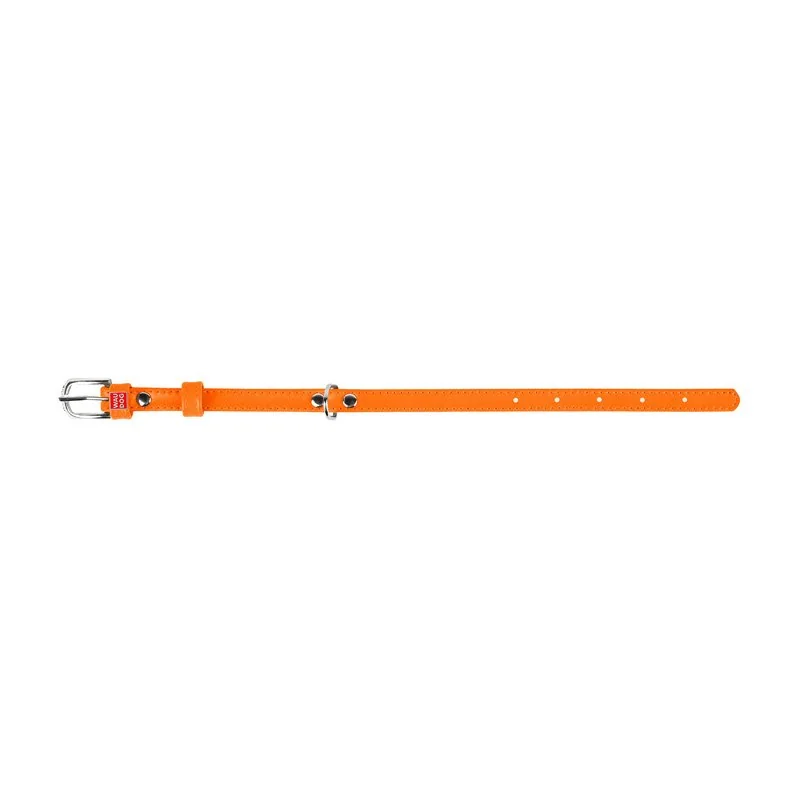 Plochý kožený obojok oranžovej farby, Obvod krku: 21-29 cm, širka: 12 mm