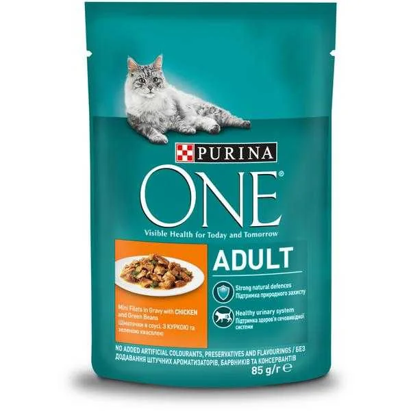 Purina One Adult Mini Filetky s Kuracím A Zel. fazuľkami v šťave 85g 1×85 g