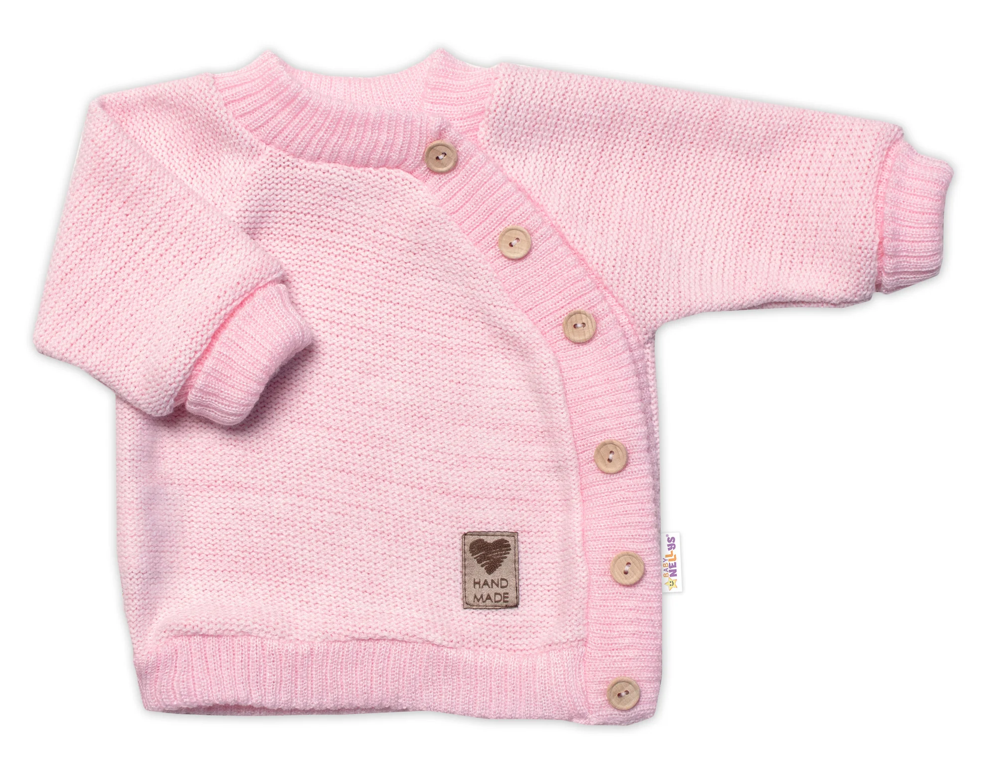 Detský pletený svetrík s gombíkmi, zap. bokom, Handmade Baby Nellys, ružový, veľ. 80/86 