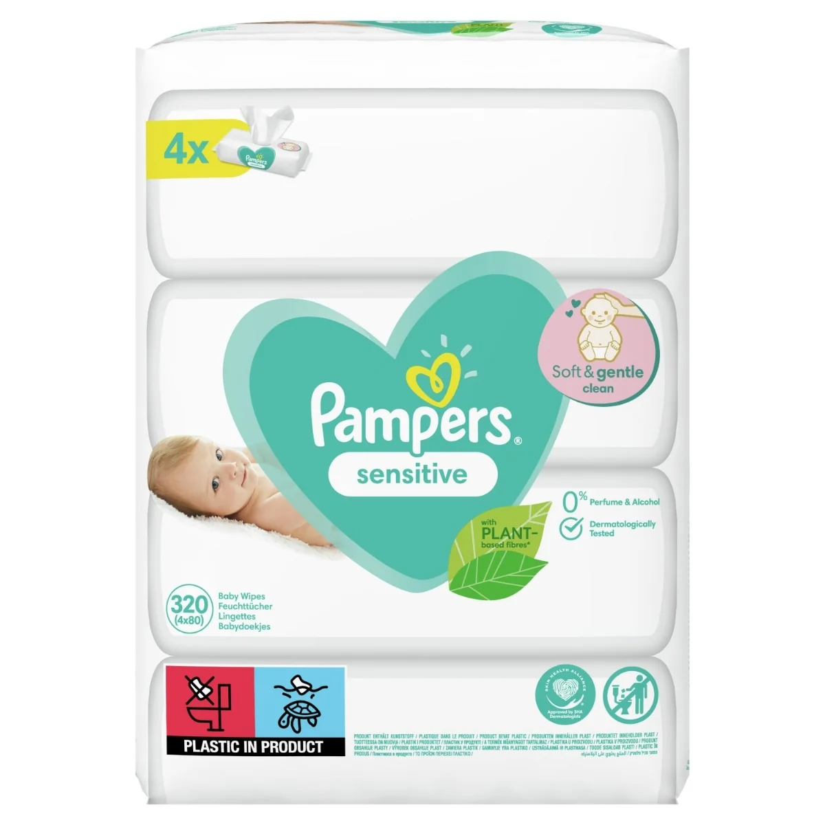 Pampers baby wipes Sensitive 4×80 ks, vlhčené obrúsky