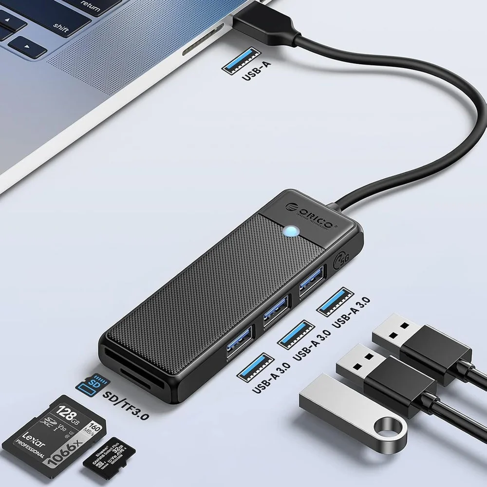 Orico PAPW3AT-U3 HUB adaptér USB - 3x USB 3.0 / čítačka SD kariet 1m, čierny