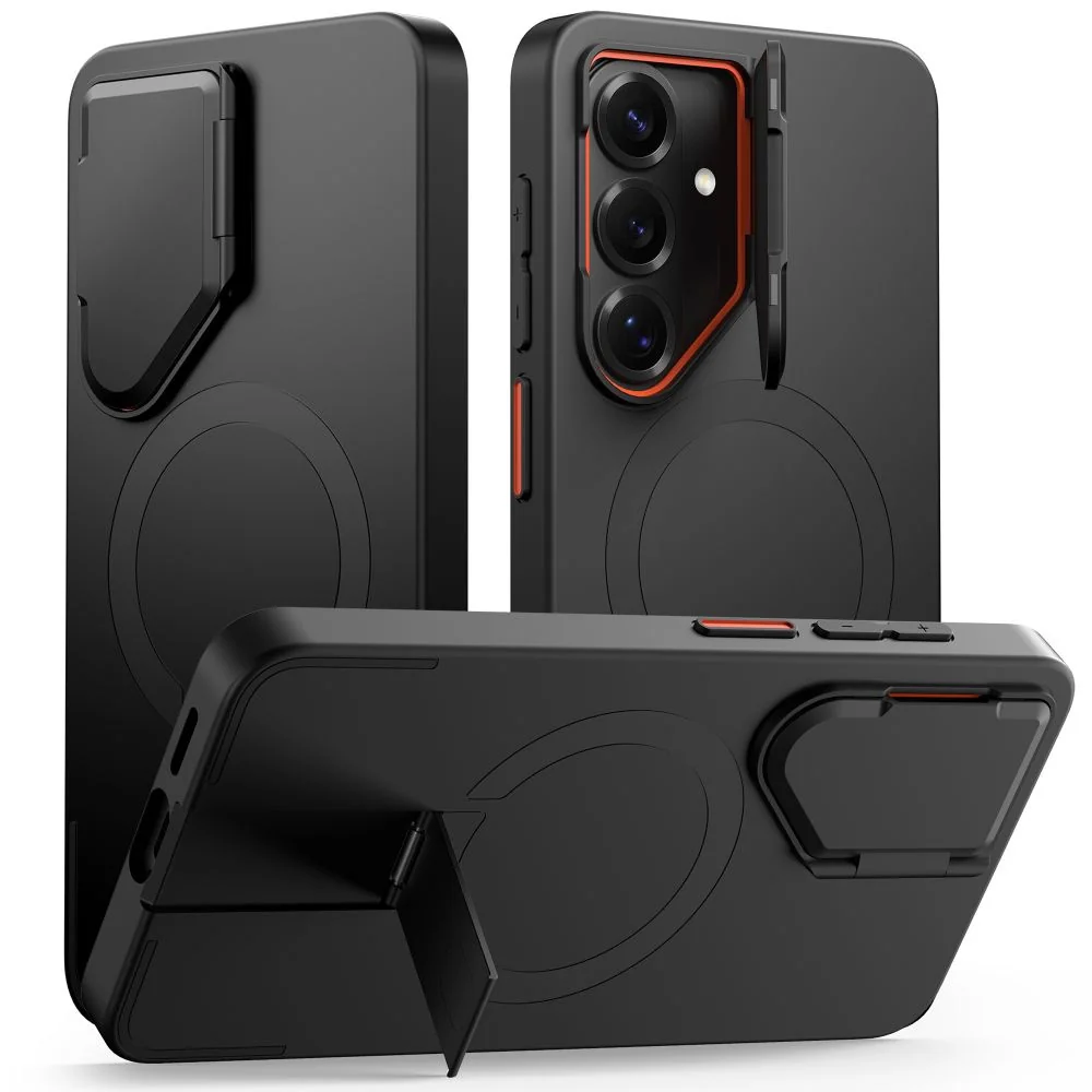 Tech-Protect Kevlar Aura MagSafe kryt na Samsung Galaxy S26, čierny / oranžový oranžový