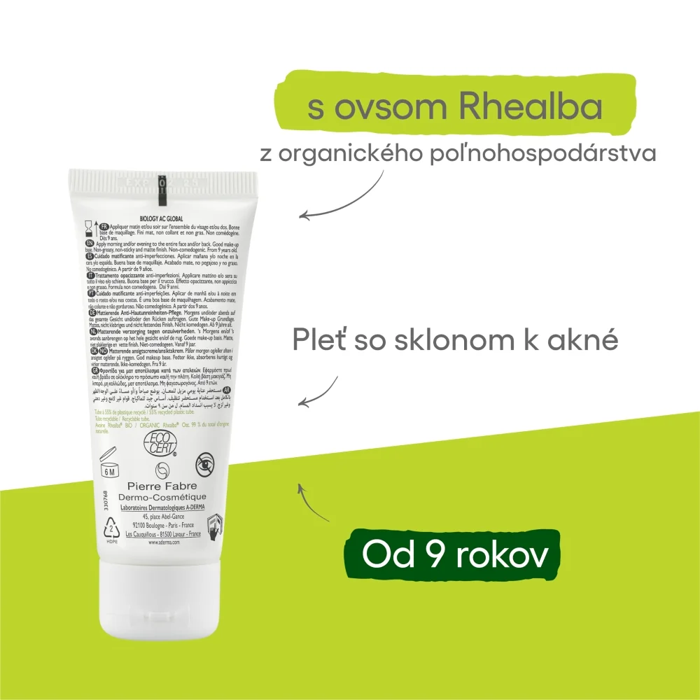 A-DERMA BIOLOGY AC GLOBAL Zmatňujúca starostlivosť proti nedokonalostiam pleti 1× 40 ml, pleťoví krém na aknóznu pleť