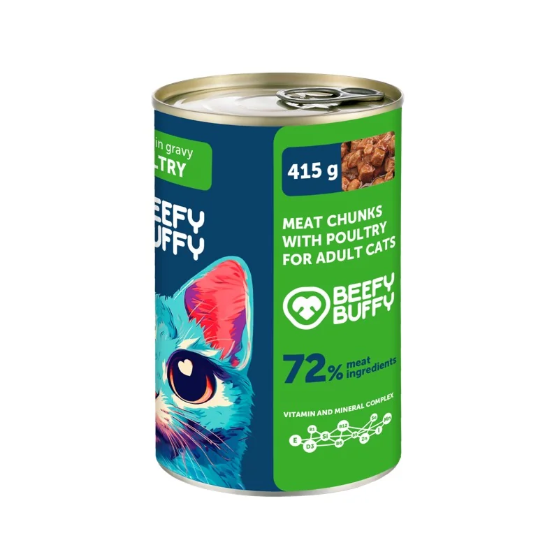 BEEFY BUFFY - Mäsové hydinové kúsočky v omáčke pre mačky 415 g (3212)