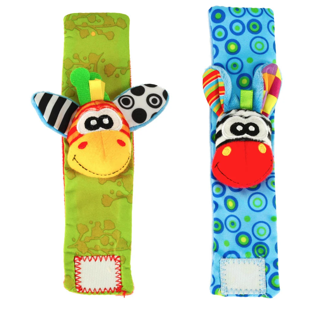 Chrastítka na ruky, zebra a žirafa, 2 ks, bezpečné na suchý zips