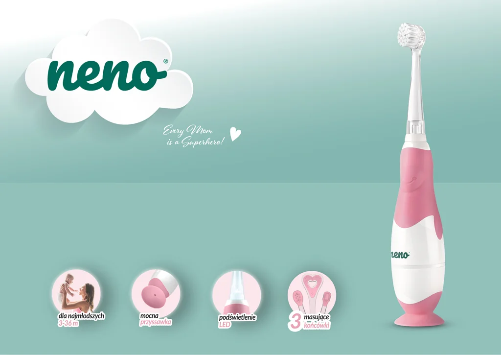 NENO Kefka detská elektrická pre deti Denti - ružová 3m+ 1×1 ks, elektrická kefka