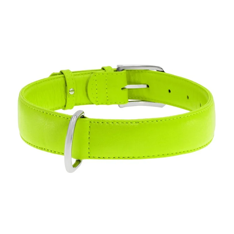 Plochý kožený obojok zelenej farby, Obvod krku: 19-25 cm, širka: 9 mm