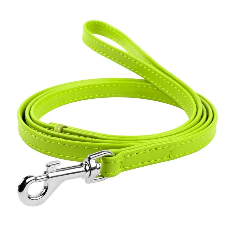 Ploché kožené vodítko zelenej farby 122cm, šírka: 12 mm