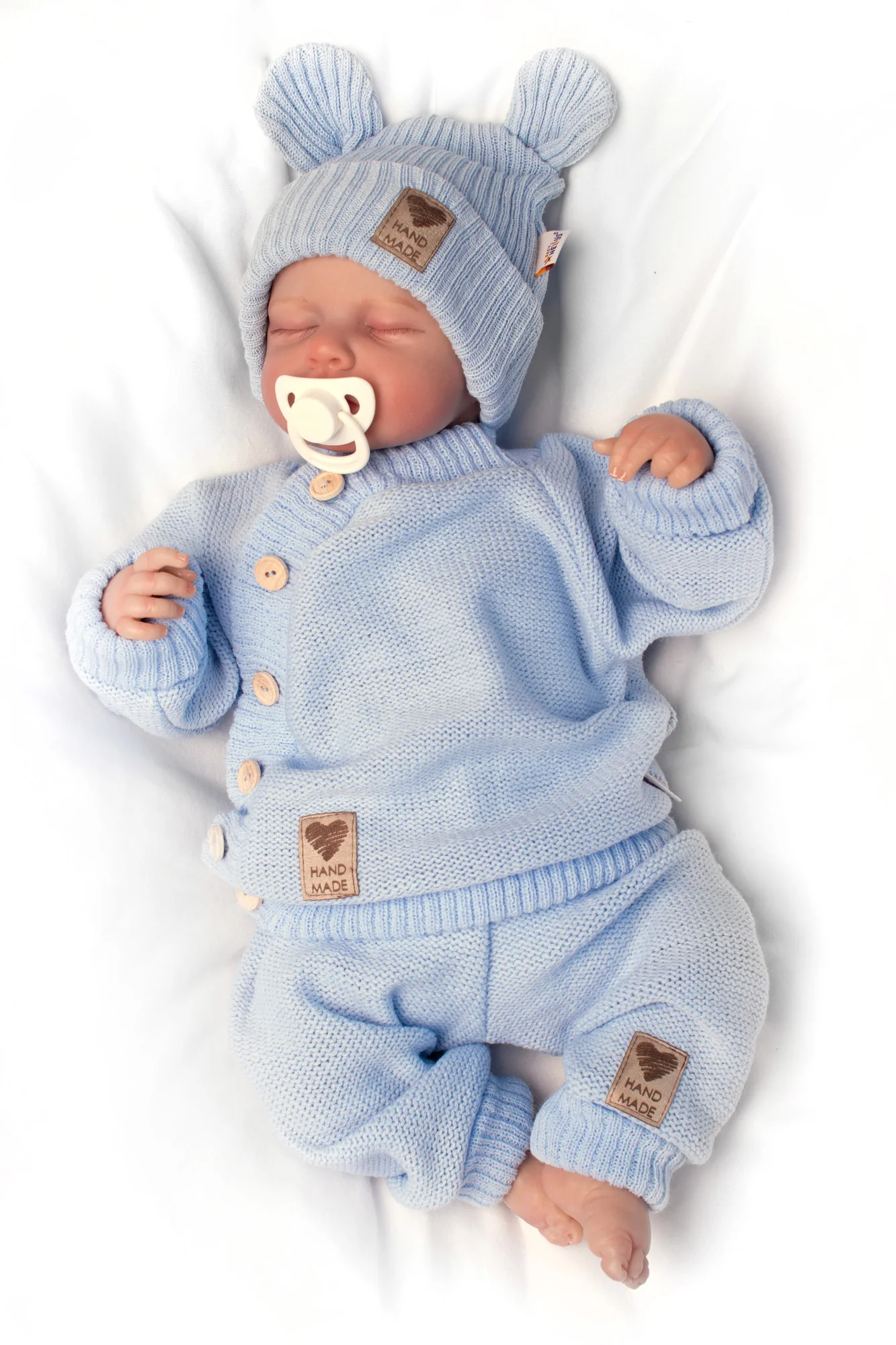 Pletená bavlněná čiapka s uškami, dvojvrstvová, Hand Made Baby Nellys, modrá