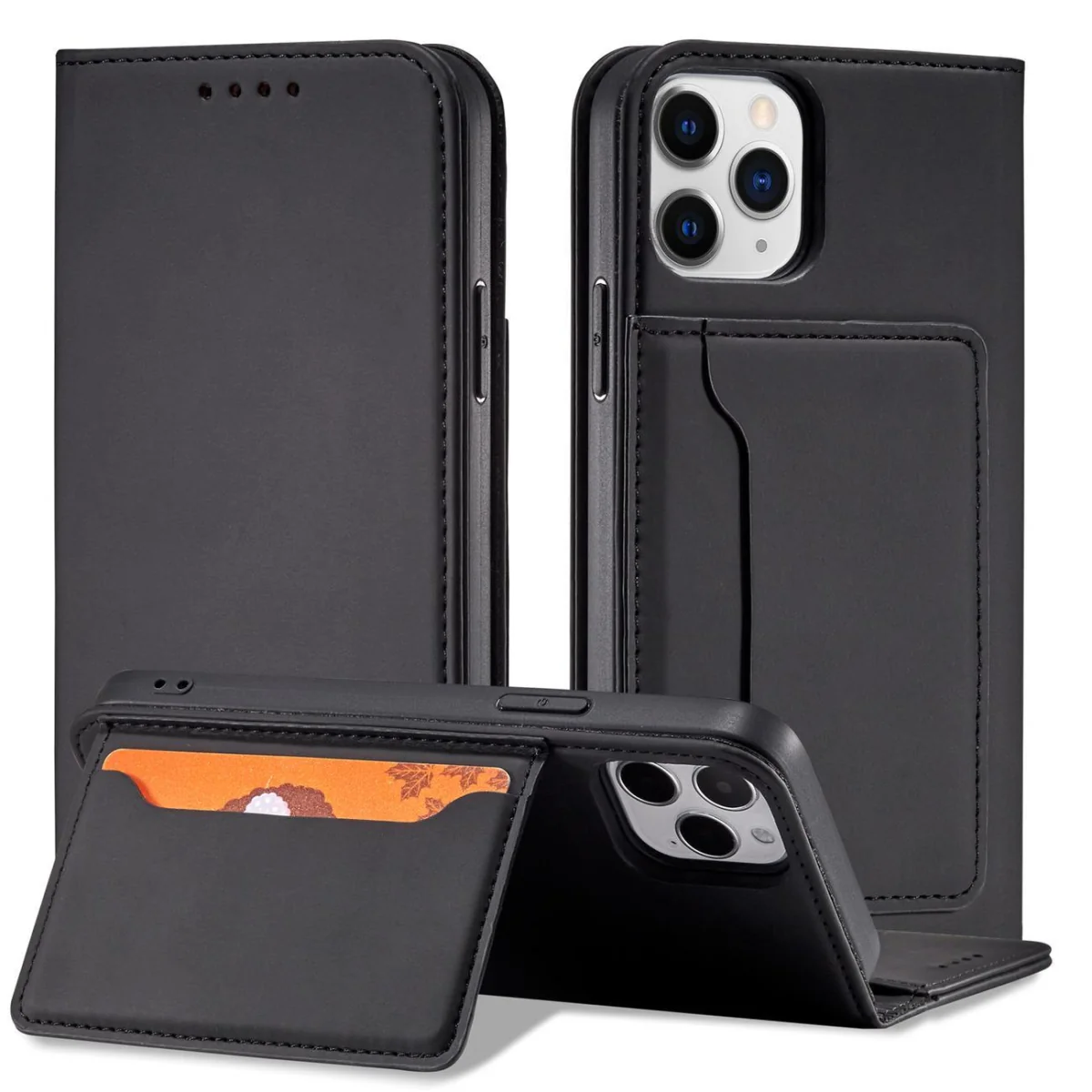 MG Magnet Card knižkové kožené puzdro na iPhone 12 Pro Max, čierne