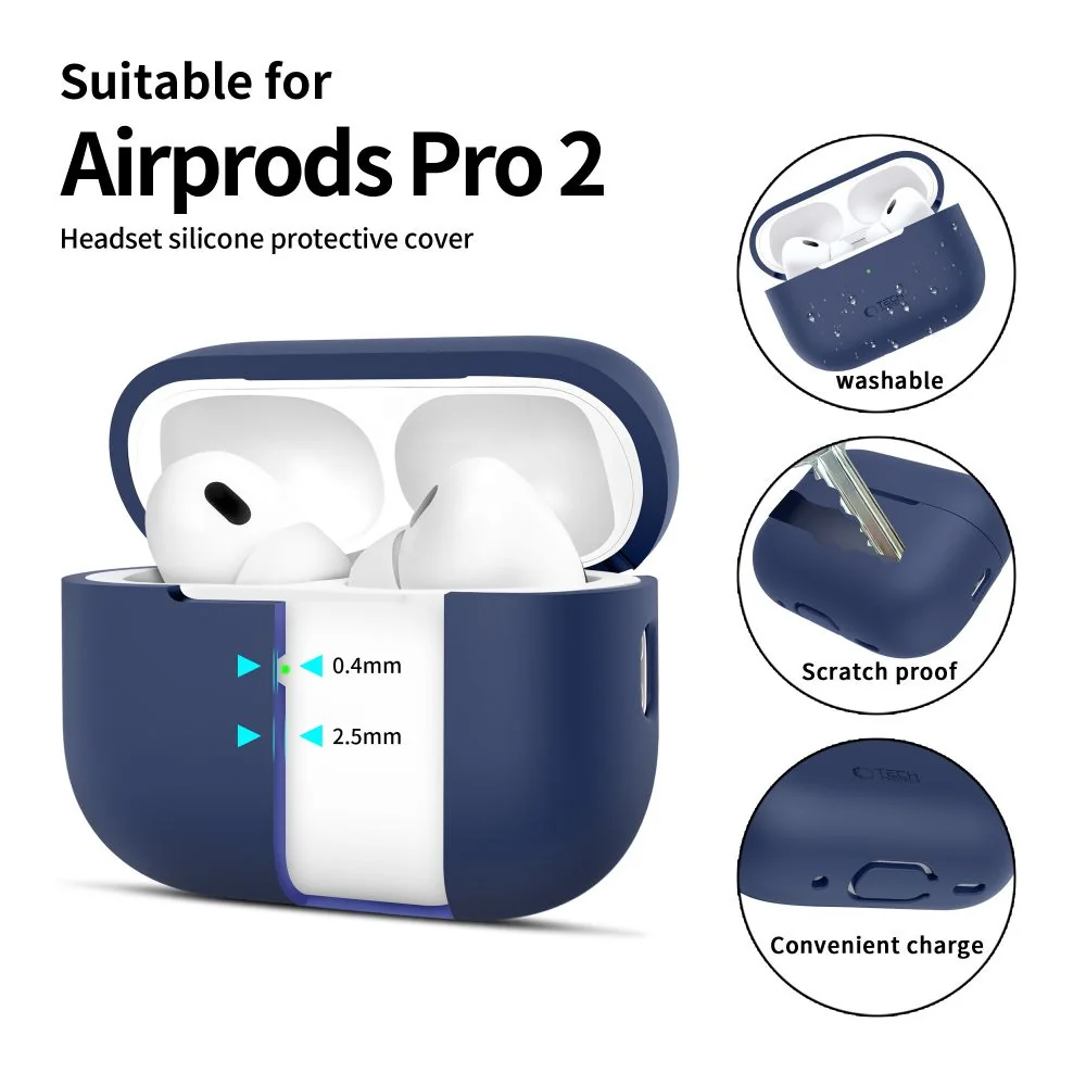Tech-Protect Silicone puzdro na Apple AirPods Pro 1 / 2, tmavomodré