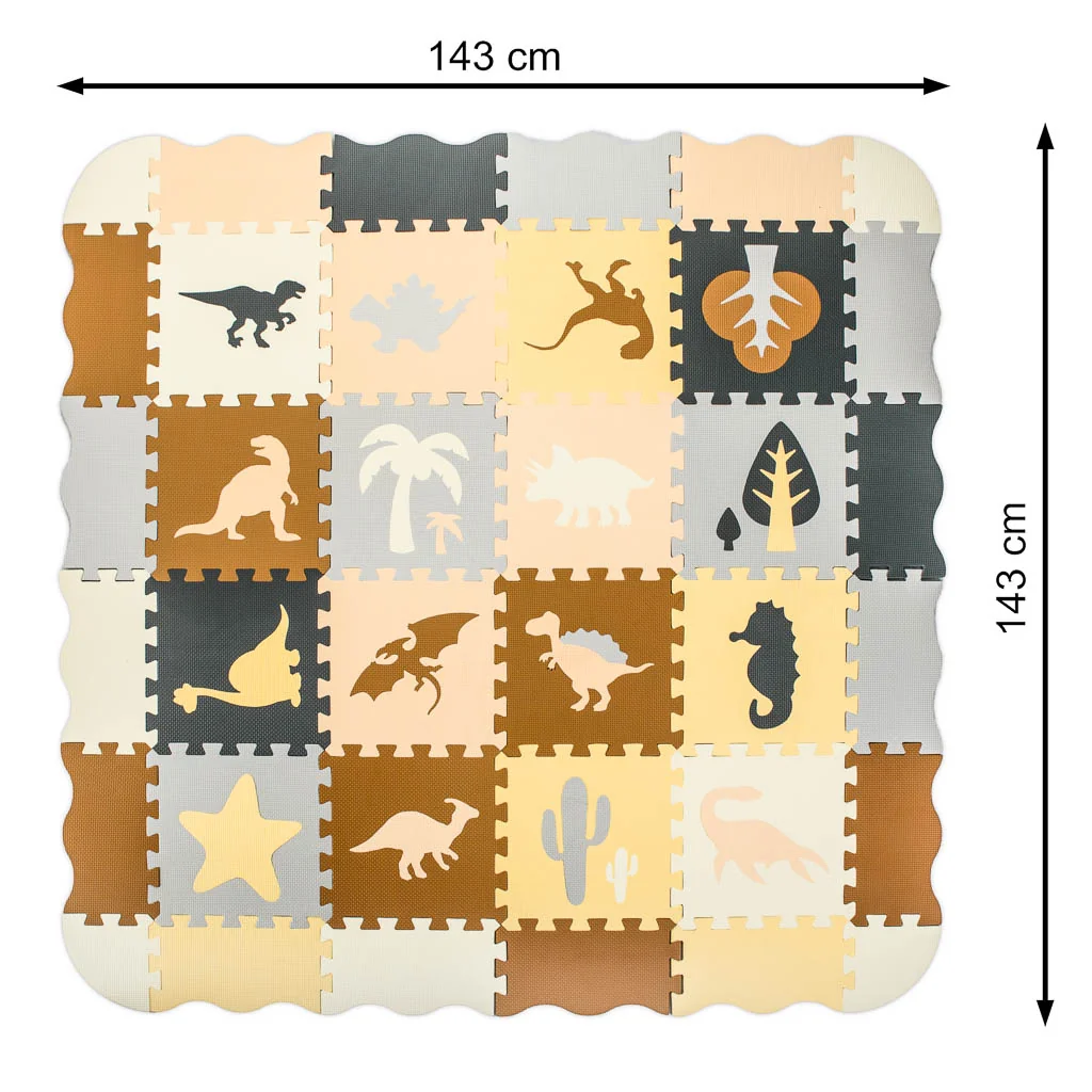 Podložka penové puzzle dinosaury 36 ks – podložka a ohrádka 143×143 cm
