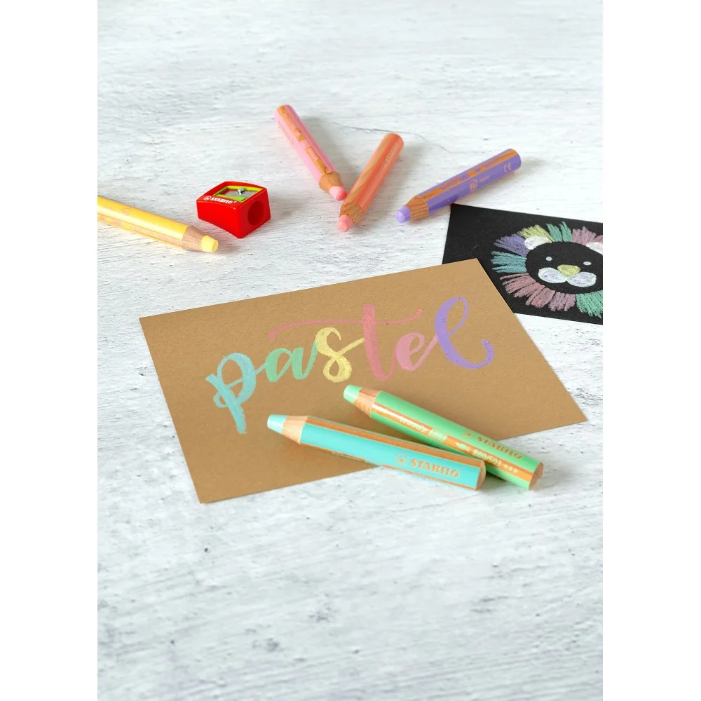 Pastelky Woody 3 v 1, sada 6 farieb s orezávačom 6 pastelových farieb
