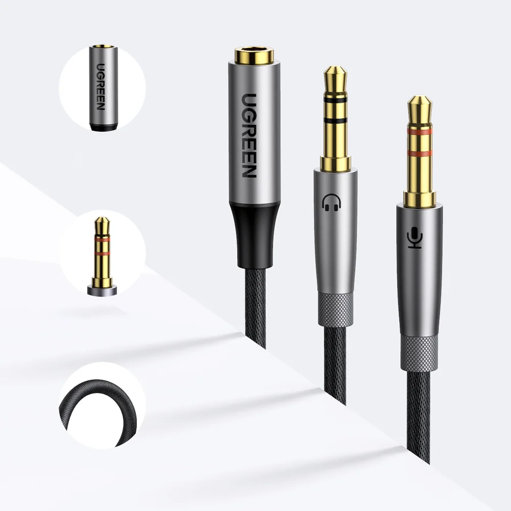 Ugreen AV193 audio kábel 3.5mm F/2xM 20cm, čierny