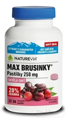 NATUREVIA MAX Brusnice 250 mg 1×36 ks, pastilky (20 % zdarma)