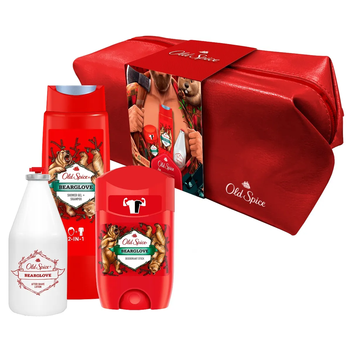 Old Spice Vianočné balenie BEAR STICK 1×1 set, sprchový gél 2v1 + dezodorant + voda po holení + taška