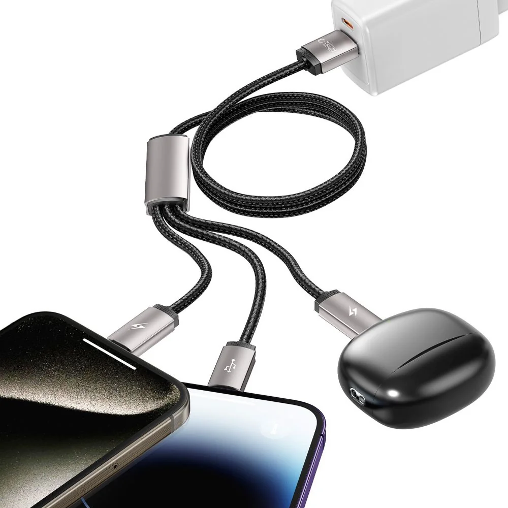 Tech-Protect Ultraboost 3in1 kábel USB - Lightning / USB-C / Micro USB 3.5A 1m, sivý 3.5A 1m, sivý
