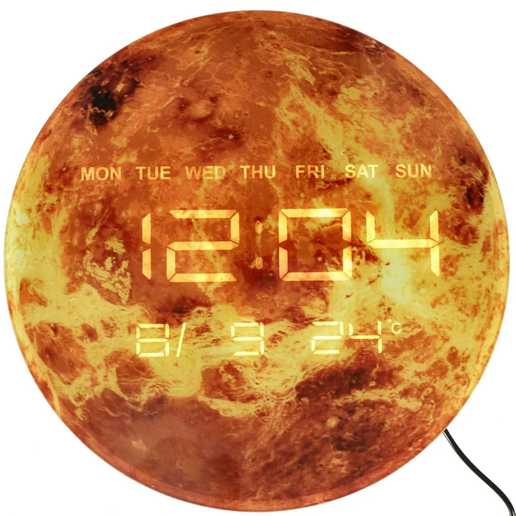 Nástenné hodiny LED – Planéta Mars 32 cm, oranžové