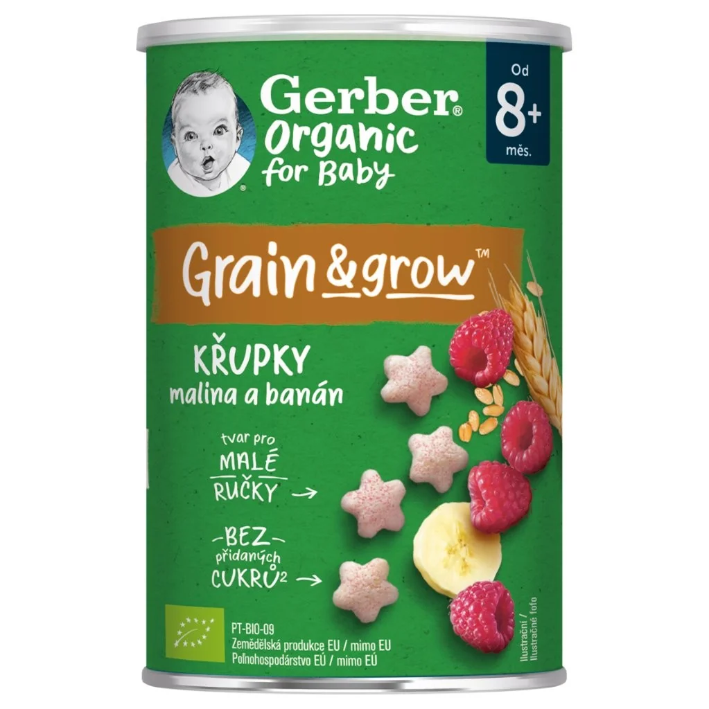 Gerber Organic CHRUMKY Ryžovo-pšeničné 1×35 g, s malinami a banánom (od ukonč. 8. mesiaca)