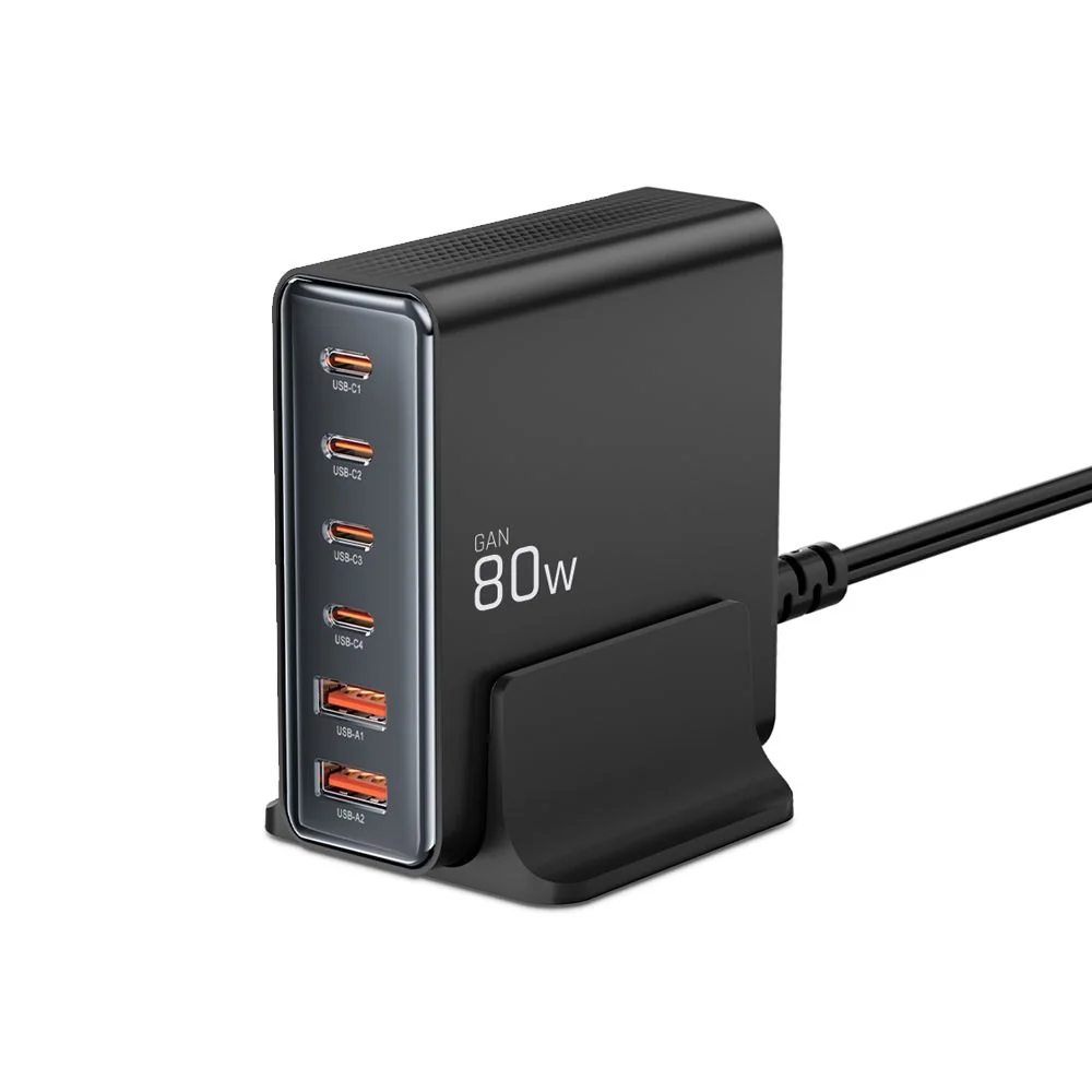 Tech-Protect DC80W 6 Port GaN nabíjačka PD 80W / QC, čierna