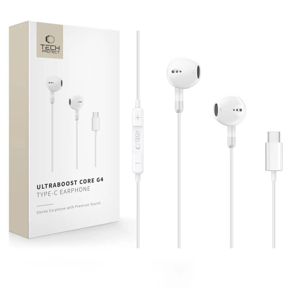 Tech-Protect Core G4 slúchadlá do uší USB-C, biele